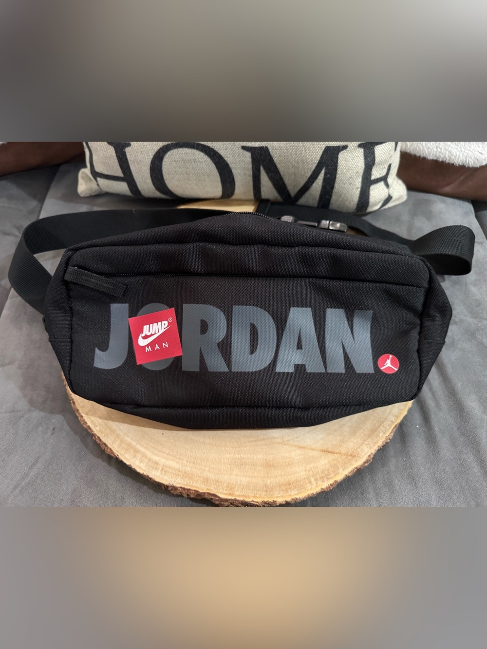 Nike Jordan Black Waist Bag with Gray Logo and Red Accents